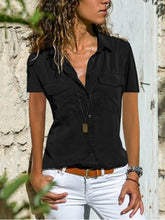 Load image into Gallery viewer, Camisa de solapa de manga corta para mujer
