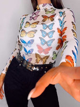 Load image into Gallery viewer, Camisa de algodón de manga larga con estampado de mariposas
