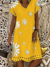 Load image into Gallery viewer, Confortável vestido casual de algodão estampado da margarida para mulheres
