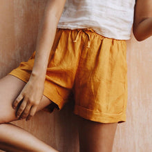 Load image into Gallery viewer, Shorts de linho de algodão com cordão confortável

