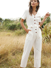 Load image into Gallery viewer, Pure Color V Neck Cotton Button Combinations
