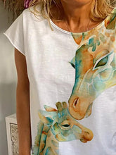 Load image into Gallery viewer, Camiseta feminina de algodão manga curta com estampa animal
