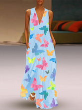 Load image into Gallery viewer, Women's butterfly print V-neck dress
