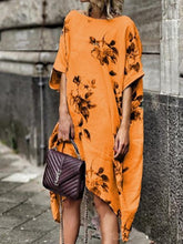 Load image into Gallery viewer, Vestido de algodão e linho com estampa de moda feminina irregular
