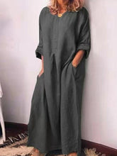 Load image into Gallery viewer, Long-sleeved dress in cotton linen with long sleeves
