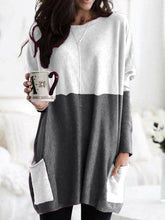Load image into Gallery viewer, Womens panel, casual pocket, round neck, long sleeve
