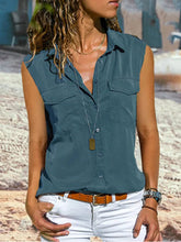 Load image into Gallery viewer, Women's Solid Color Button Down Sleeveless Shirt
