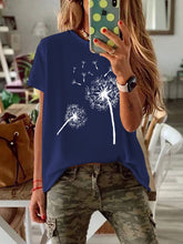 Load image into Gallery viewer, Camiseta de manga corta con cuello redondo y estampado de diente de león para mujer
