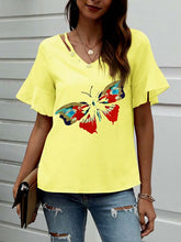 Load image into Gallery viewer, Buttefly Print Ruffle Sleeve Shirt
