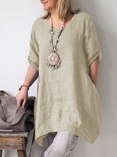 Load image into Gallery viewer, Women's Irregular Hem Round Neck Cotton Hemp Dress
