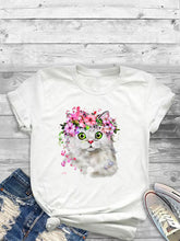 Load image into Gallery viewer, Casual cat print t-shirt for women

