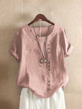 Load image into Gallery viewer, Solid color short sleeve cotton and linen casual t-shirt
