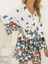 Load image into Gallery viewer, Vestido de mujer con cuello en V y manga larga con estampado de mariposas
