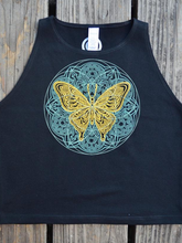 Load image into Gallery viewer, Short fitted top with butterfly mandala
