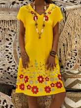 Load image into Gallery viewer, Vestido casual de algodón y lino con estampado floral para mujer
