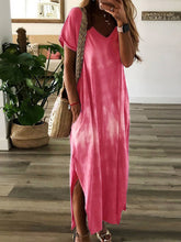 Load image into Gallery viewer, Vestido feminino com decote em V solto e confortável manga curta tie dye
