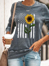 Load image into Gallery viewer, Sunflower and American Flag Long Sleeve Sweatshirt
