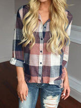 Load image into Gallery viewer, Camisa xadrez feminina de manga comprida casual
