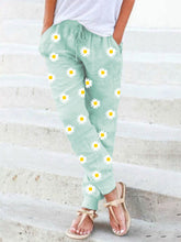 Load image into Gallery viewer, Pantalón casual de mujer de algodón y lino con estampado de margaritas
