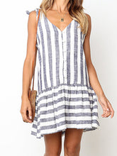 Load image into Gallery viewer, Vestido feminino casual de algodão listrado de peito único
