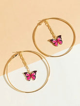 Load image into Gallery viewer, 1 Pair of Butterfly Hoop Earrings
