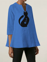 Load image into Gallery viewer, Camiseta holgada estampada de algodón y lino para mujer
