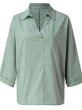 Load image into Gallery viewer, Europe and the United States V-neck cotton and linen long-sleeved loose fit shirt

