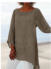 Load image into Gallery viewer, Short-sleeved shirts with round neck and asymmetric hem
