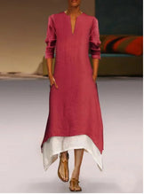 Load image into Gallery viewer, Elegante vestido de algodón y lino de manga larga para mujer
