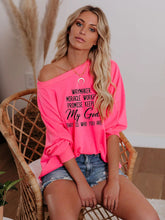 Load image into Gallery viewer, T-shirt Faith Off Shoulder com letras Way Maker para mulheres
