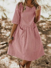 Load image into Gallery viewer, Wide striped dress with round neck pocket for women
