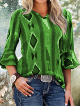 Load image into Gallery viewer, Blusa feminina estampada vintage com meia manga comprida
