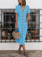Load image into Gallery viewer, Vestido feminino de algodão e linho com trespasse
