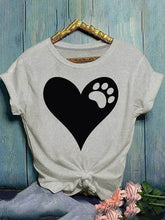 Load image into Gallery viewer, Camiseta feminina verão decote redondo amor coração e pata de urso

