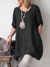 Load image into Gallery viewer, Women's Irregular Hem Round Neck Cotton Hemp Dress
