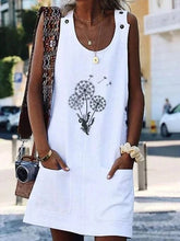 Load image into Gallery viewer, Women's Dandelion Print Pocket Button Cotton Linen Dress
