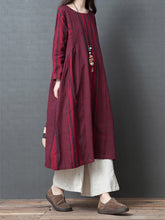 Load image into Gallery viewer, Women Long Sleeve Striped Cotton Linen Dress
