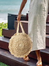 Load image into Gallery viewer, Bolso de playa de paja tejido a mano de crochet boho
