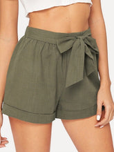 Load image into Gallery viewer, Women's high-waisted cotton and linen shorts

