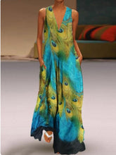 Load image into Gallery viewer, Vestido largo sin mangas de pavo real
