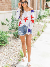 Load image into Gallery viewer, Knitted top with blue and red 4th of July stars
