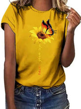 Load image into Gallery viewer, Camiseta de manga corta con cuello redondo y mariposa
