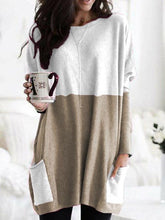 Load image into Gallery viewer, Womens panel, casual pocket, round neck, long sleeve
