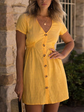 Load image into Gallery viewer, Vestido feminino de algodão e linho com decote em V com decote em V
