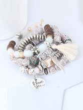 Load image into Gallery viewer, Ladies Ethnic Wind Angel Wings Round Card Letters Multilayer Elastic Tassel Bracelet
