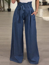 Load image into Gallery viewer, Calça feminina casual de renda cintura alta perna larga
