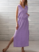 Load image into Gallery viewer, Vestido feminino de algodão com capuz sem mangas
