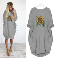 Load image into Gallery viewer, Let It Be Double Sunflower Print Long Sleeve Tunic Dress
