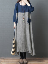 Load image into Gallery viewer, Women's Color Block Plaid Linen Dress
