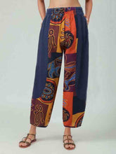 Load image into Gallery viewer, Calça patchwork feminina de linho com estampa de perna reta
